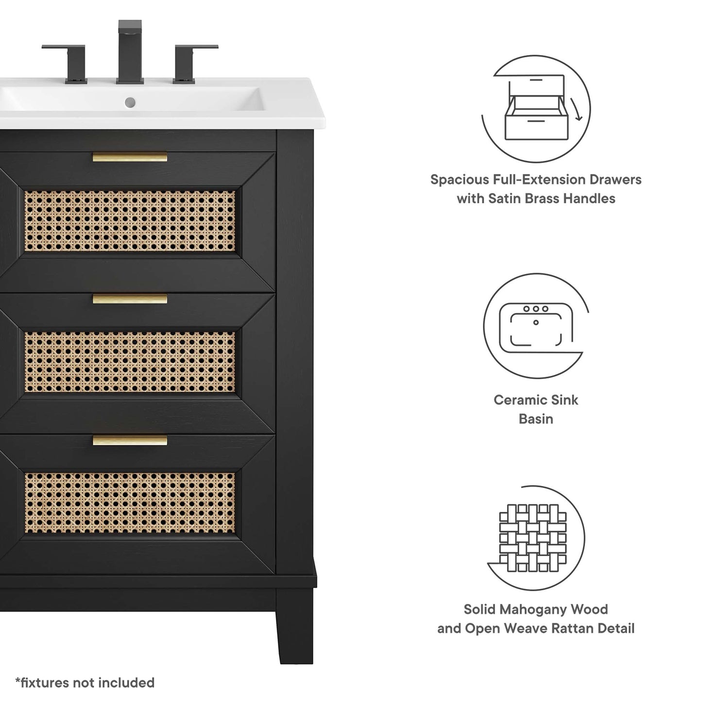 Modway - Dixie 24" Solid Wood Bathroom Vanity by Modway  Bathroom Vanities White - EEI-6723-BLK-WHI