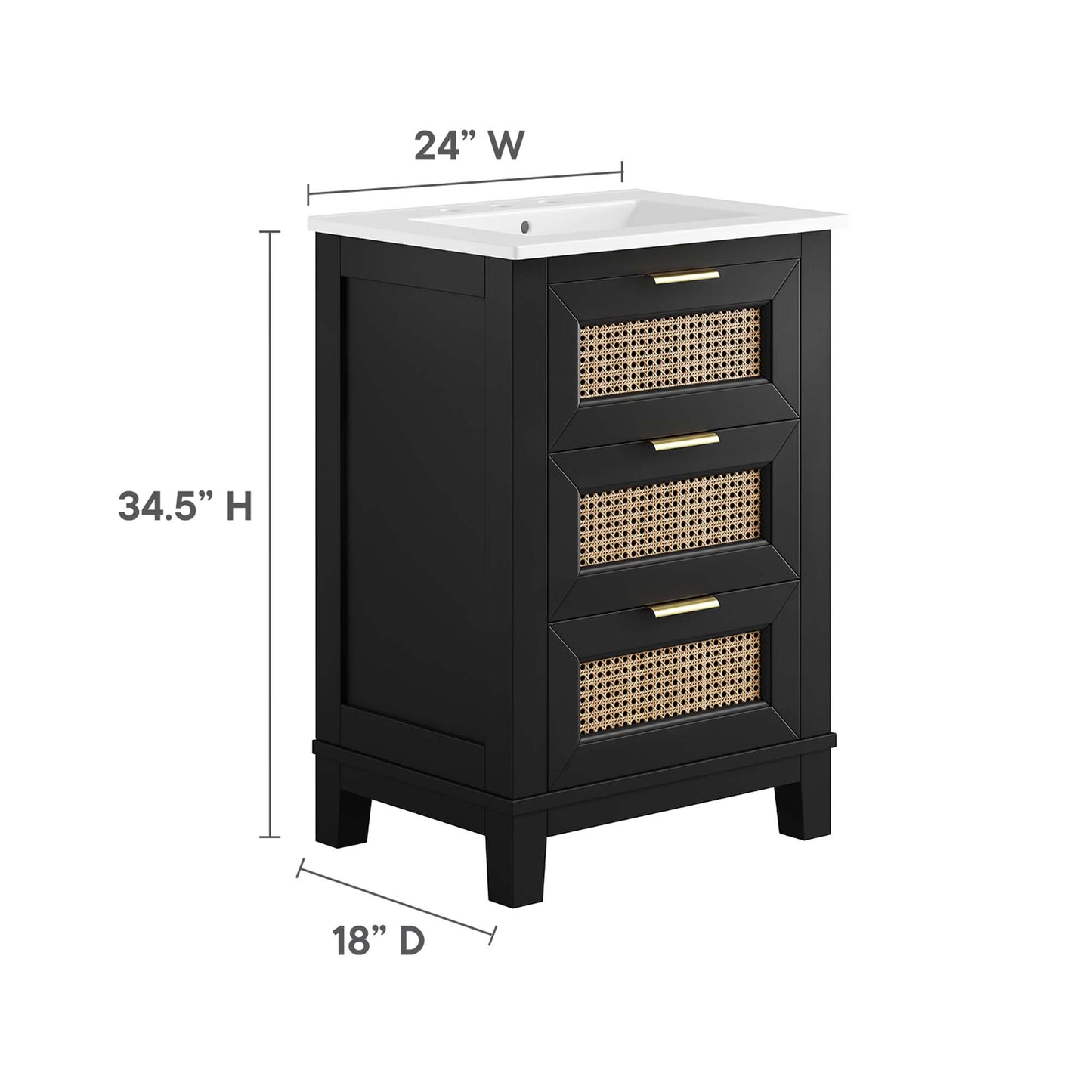 Modway - Dixie 24" Solid Wood Bathroom Vanity by Modway  Bathroom Vanities White - EEI-6723-BLK-WHI