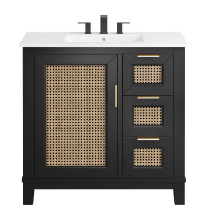 Modway - Dixie 36? Solid Wood Bathroom Vanity Cabinet by Modway  Bathroom Vanities White - EEI-6725-BLK-WHI