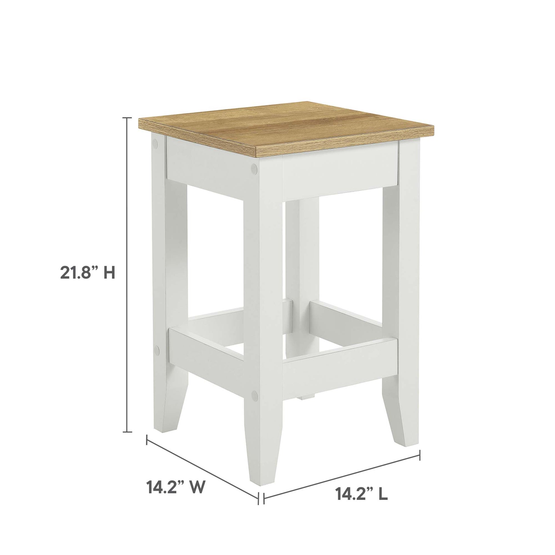 Oak-top, white-painted backless counter stool with a square seat and sturdy crossbars.