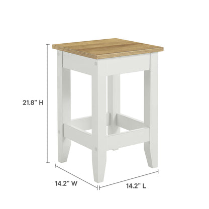 Oak-top, white-painted backless counter stool with a square seat and sturdy crossbars.
