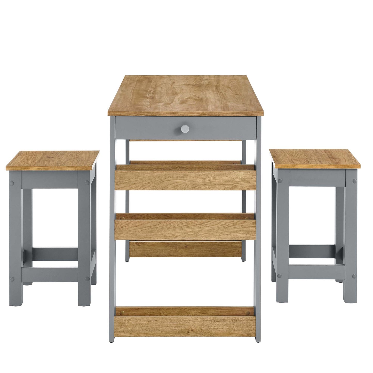 Modway - Galley 3-Piece Kitchen Island and Stool Set by Modway  Bar and Dining Dining Sets Gray - EEI-6730-OAK-GRY