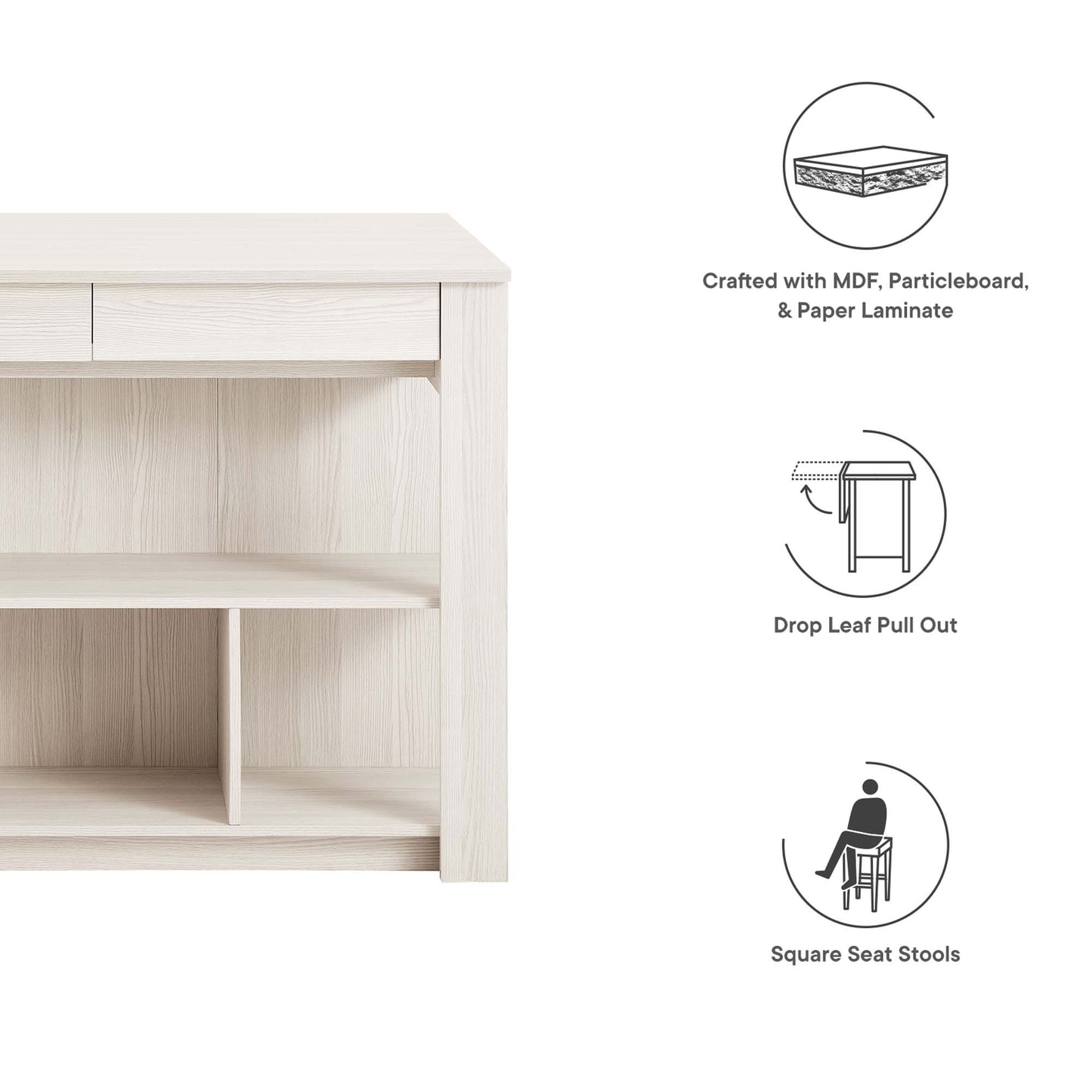 Modway - Meadowbrook 3-Piece Kitchen Island and Stool Set by Modway  Bar and Dining Dining Sets Brown - EEI-6731-WMA