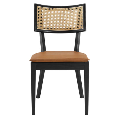 Modway - Caledonia Vegan Leather Upholstered Wood Dining Chairs Set of 2 by Modway  Bar and Dining Dining Chairs Brown - EEI-6732-BLK-TAN