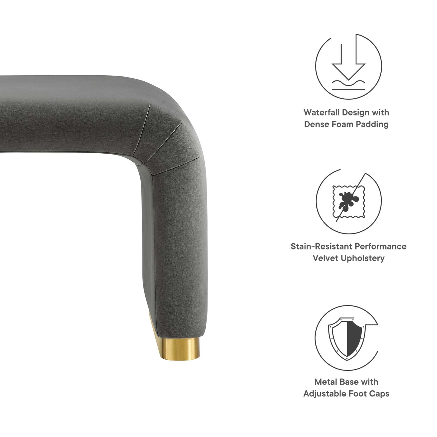 Modway - Koda Performance Velvet Waterfall Stool by Modway  Living Room Sofas and Armchairs Gray - EEI-6733-BRA-STG