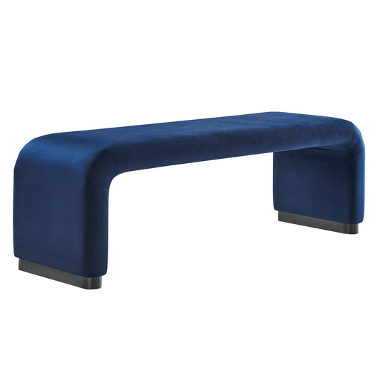 Modway - Koda Performance Velvet Waterfall Long Bench by Modway  Living Room Benches and Stools Blue - EEI-6734-BLK-MID