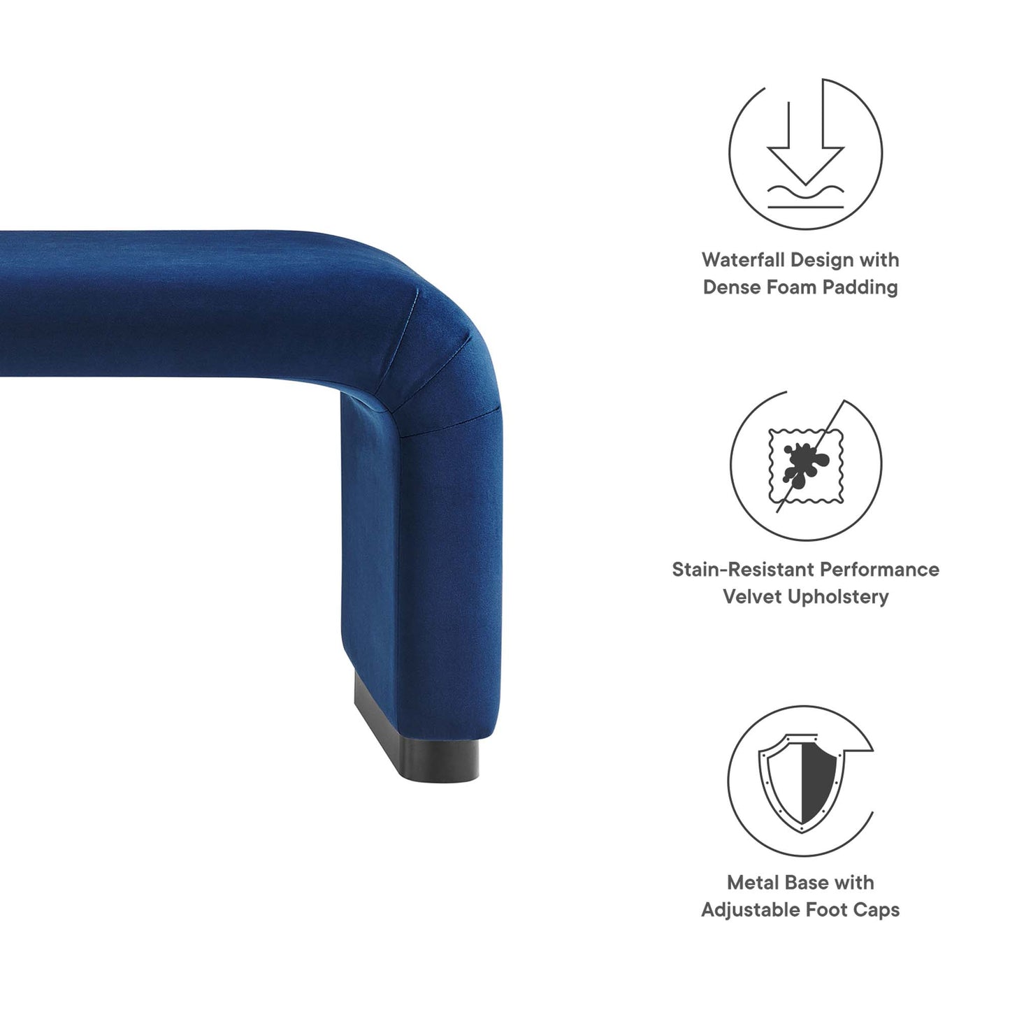 Modway - Koda Performance Velvet Waterfall Long Bench by Modway  Living Room Benches and Stools Blue - EEI-6734-BLK-MID