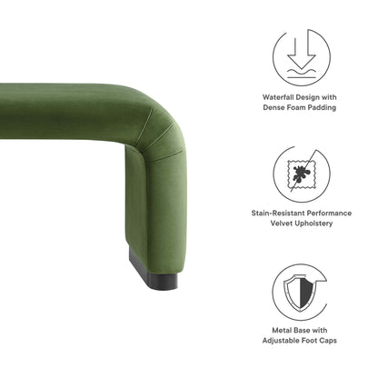 Modway - Koda Performance Velvet Waterfall Long Bench by Modway  Living Room Benches and Stools Green - EEI-6734-BLK-MOS