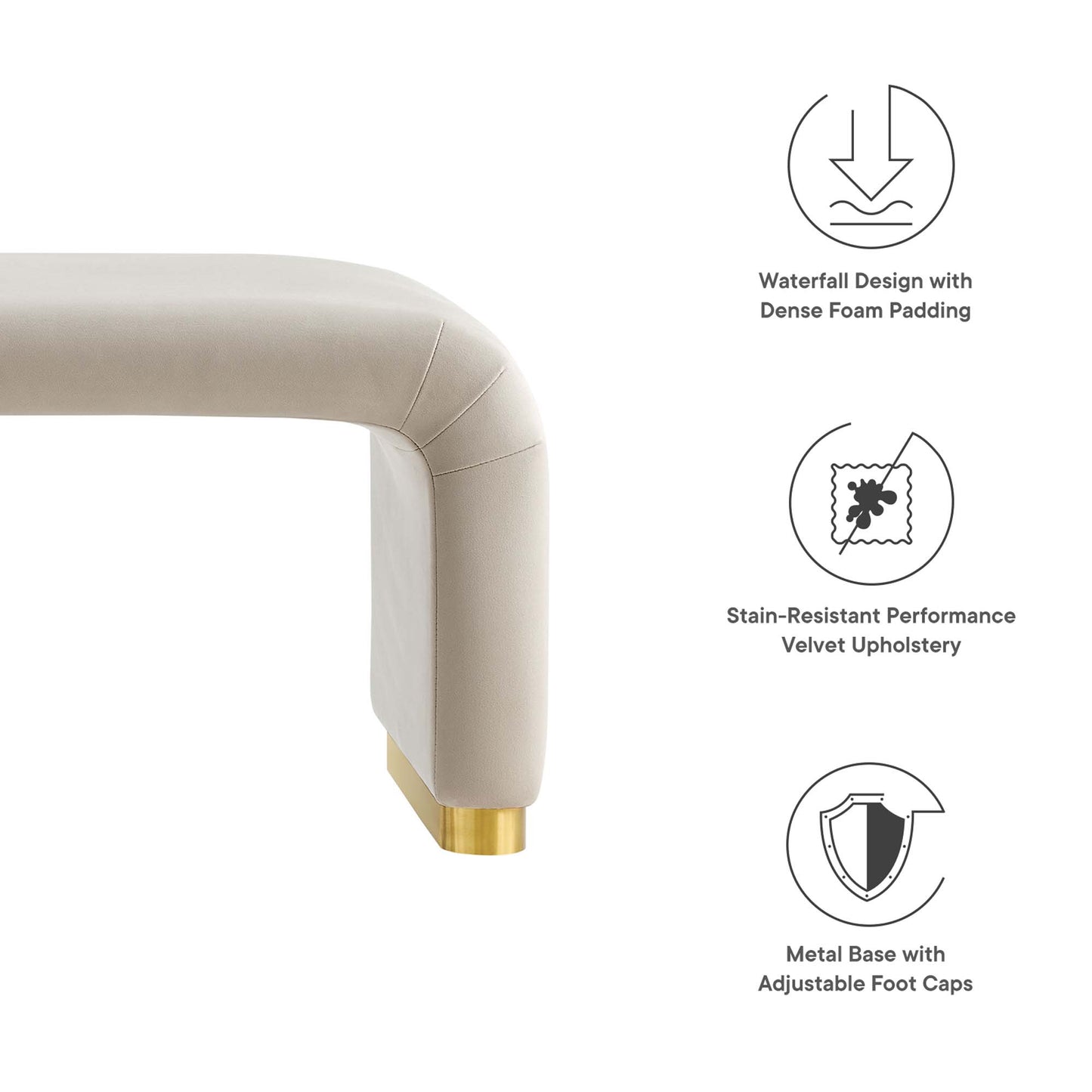 Modway - Koda Performance Velvet Waterfall Long Bench by Modway  Living Room Benches and Stools Brown - EEI-6734-BRA-ALM