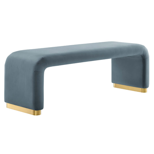 Modway - Koda Performance Velvet Waterfall Long Bench by Modway  Living Room Benches and Stools Blue - EEI-6734-BRA-CAB