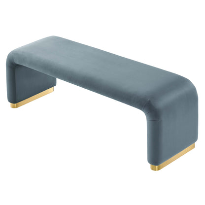 Modway - Koda Performance Velvet Waterfall Long Bench by Modway  Living Room Benches and Stools Blue - EEI-6734-BRA-CAB