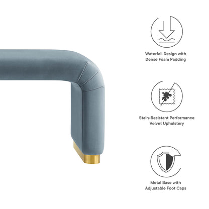 Modway - Koda Performance Velvet Waterfall Long Bench by Modway  Living Room Benches and Stools Blue - EEI-6734-BRA-CAB