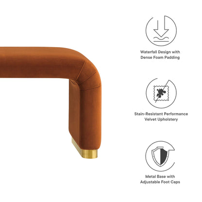 Modway - Koda Performance Velvet Waterfall Long Bench by Modway  Living Room Benches and Stools Red - EEI-6734-BRA-RUS