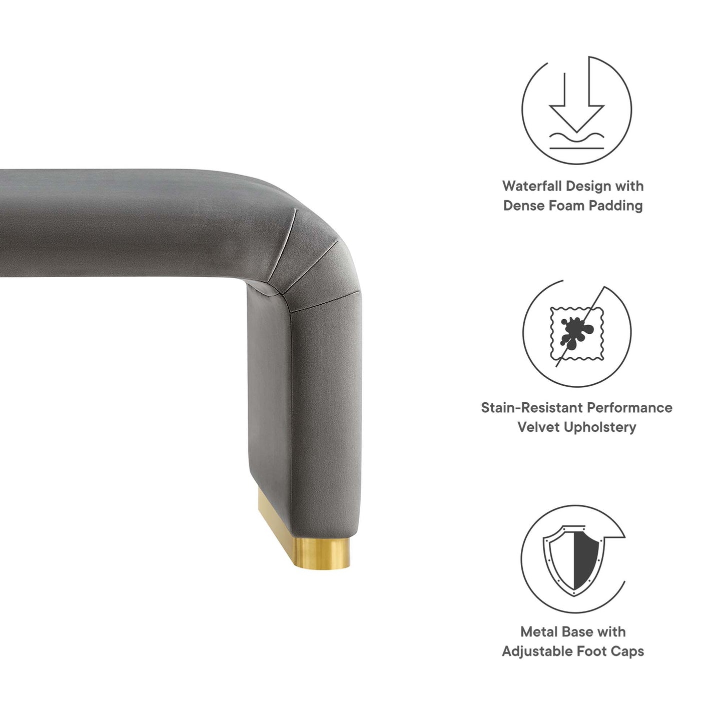 Modway - Koda Performance Velvet Waterfall Long Bench by Modway  Living Room Benches and Stools Gray - EEI-6734-BRA-STG