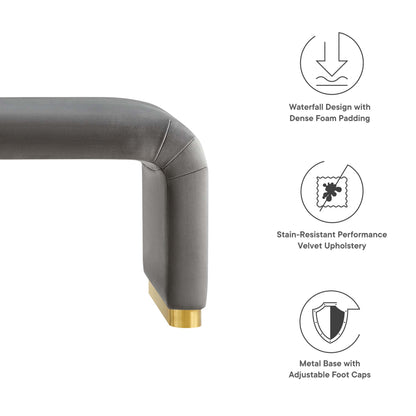 Modway - Koda Performance Velvet Waterfall Long Bench by Modway  Living Room Benches and Stools Gray - EEI-6734-BRA-STG