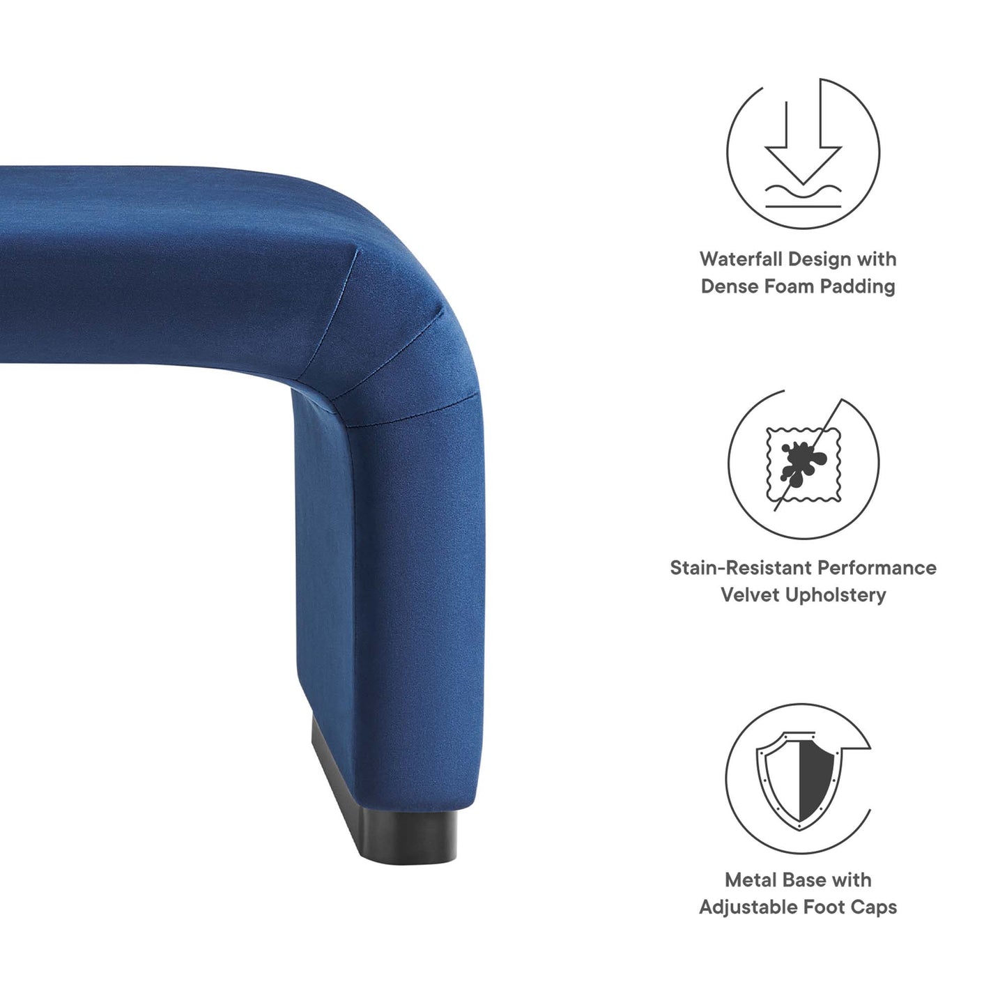 Modway - Koda Performance Velvet Waterfall Ottoman by Modway  Living Room Sofas and Armchairs Blue - EEI-6735-BLK-MID