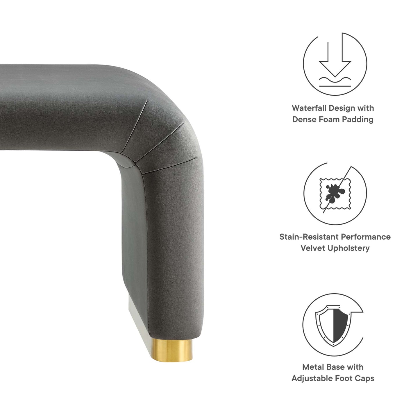 Modway - Koda Performance Velvet Waterfall Ottoman by Modway  Living Room Sofas and Armchairs Gray - EEI-6735-BRA-STG