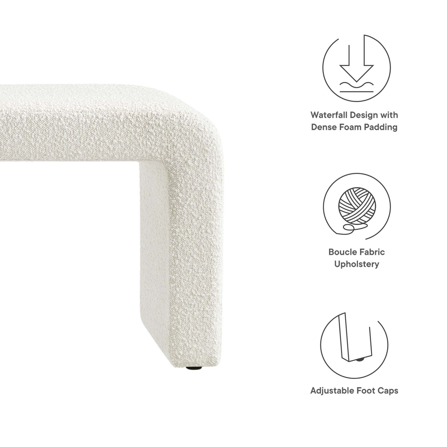 Modway - Simba Boucle Fabric Waterfall Long Bench by Modway  Living Room Benches and Stools White - EEI-6736-IVO
