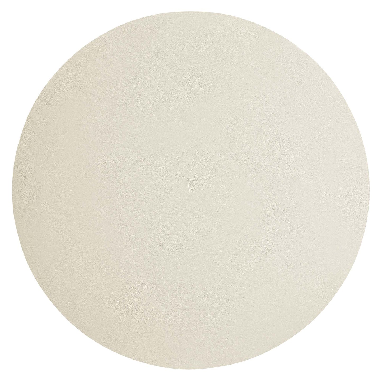 White round concrete coffee table with smooth edge and subtle textured surface.