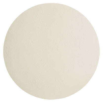 White round concrete coffee table with smooth edge and subtle textured surface.
