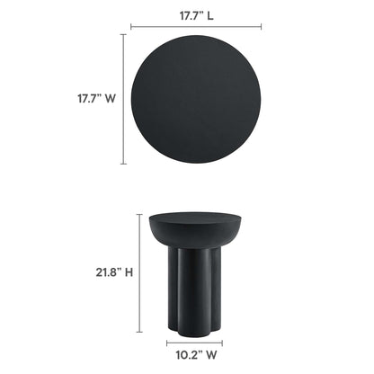 Matte black round side table, 17.7" dia and 21.8" high, with a cylindrical pedestal base.