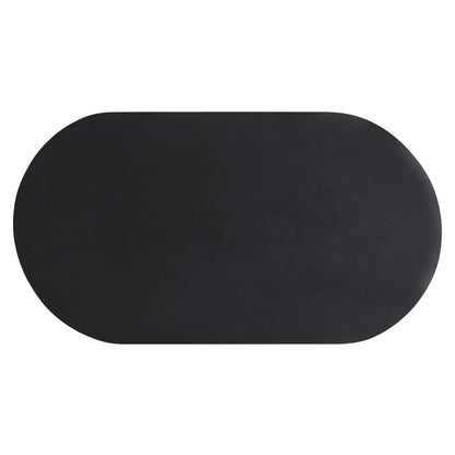 Black oval coffee table with rounded ends and a smooth, flat surface.
