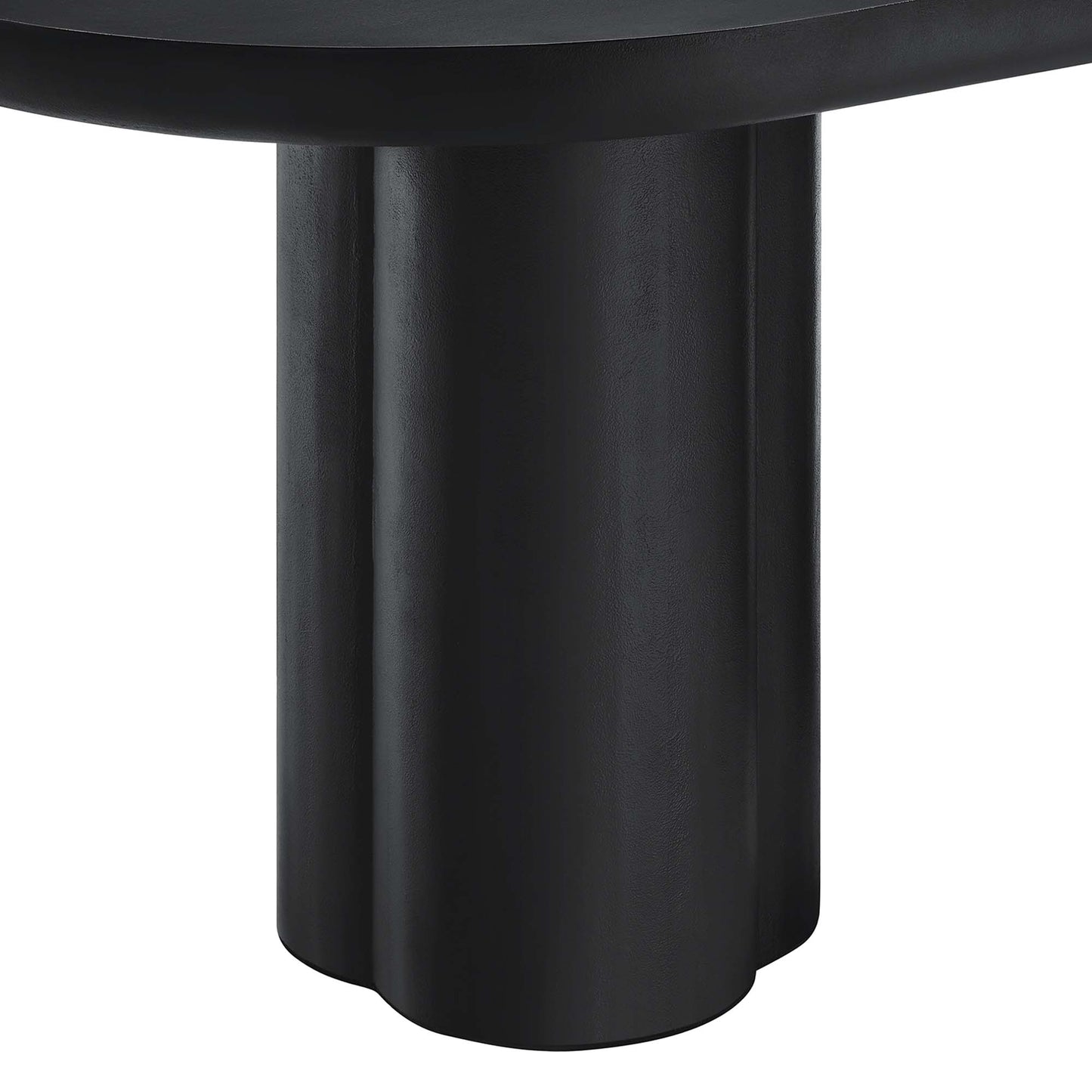 Black oval concrete dining table, 72 inches long.