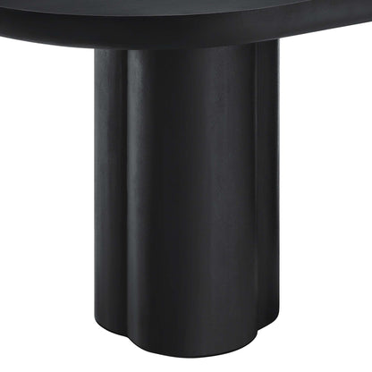 Black oval concrete dining table, 72 inches long.