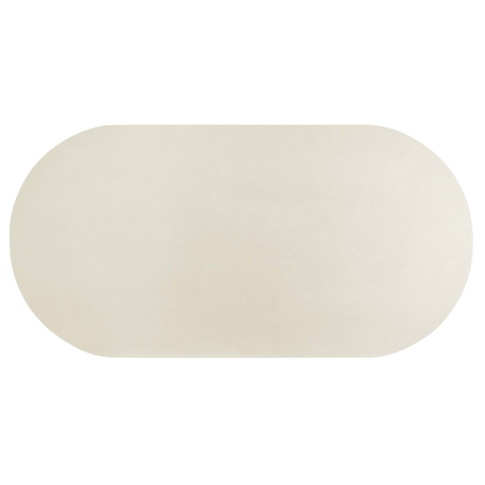White 72-inch oval dining table with a concrete finish.