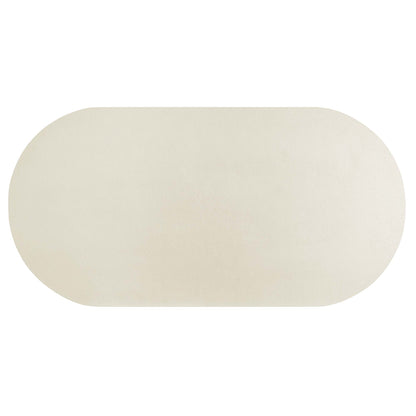 White 72-inch oval dining table with a concrete finish.