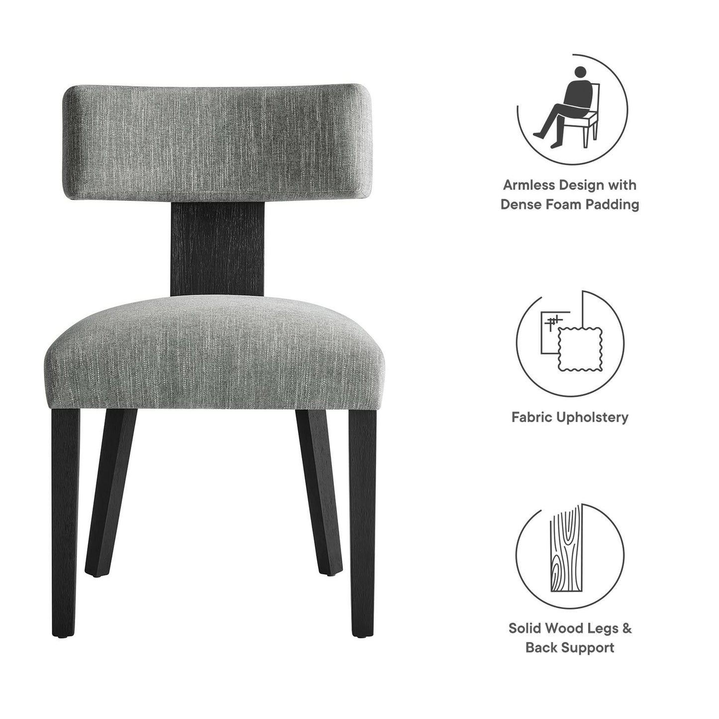 Modway - Nalani Fabric Upholstered Dining Chairs Set of 2 by Modway  Bar and Dining Dining Chairs Gray - EEI-6777-HEG-BLK