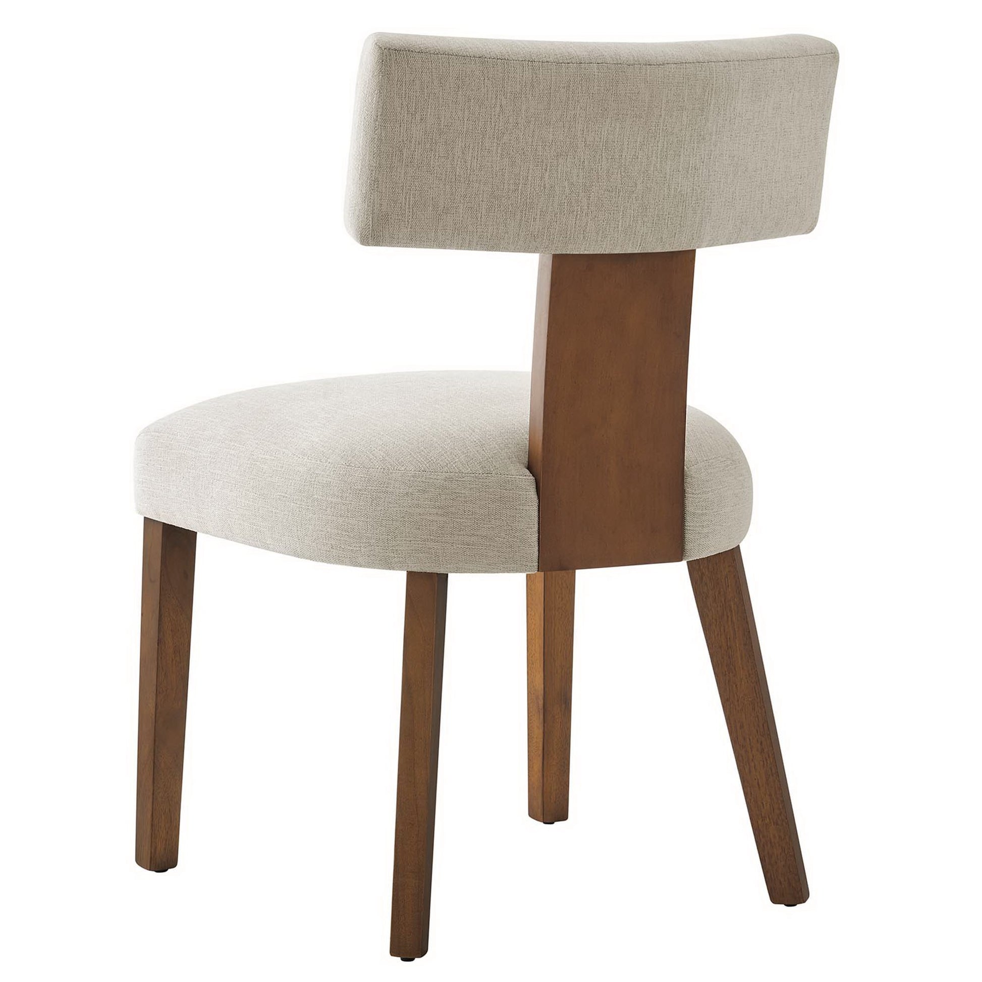 White fabric upholstered dining chair with curved back and light wood legs, set of 2.
