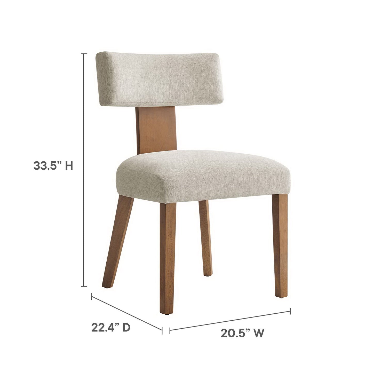 White fabric upholstered dining chairs (set of 2) with wood legs and back support, mid-century modern style.