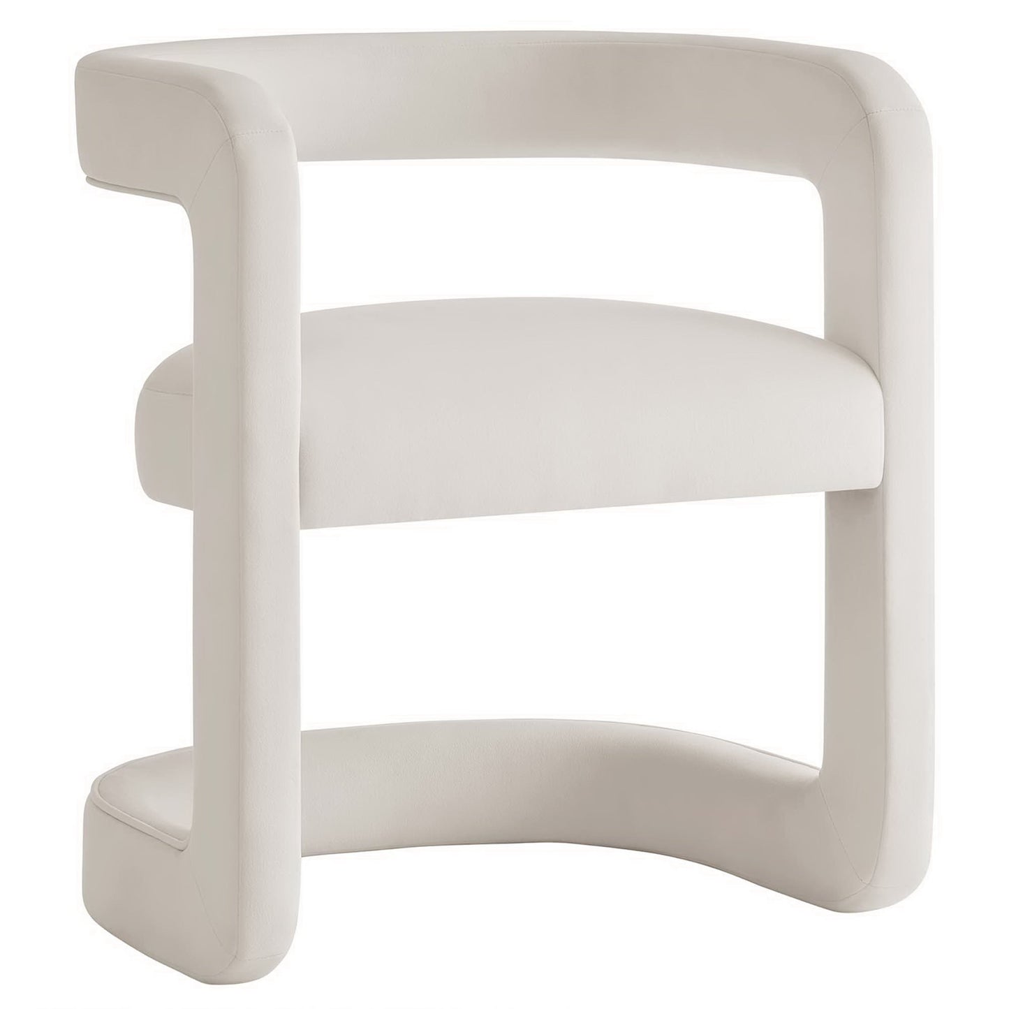 White curved dining chair with a continuous loop frame and padded cushion, minimalist modern design.