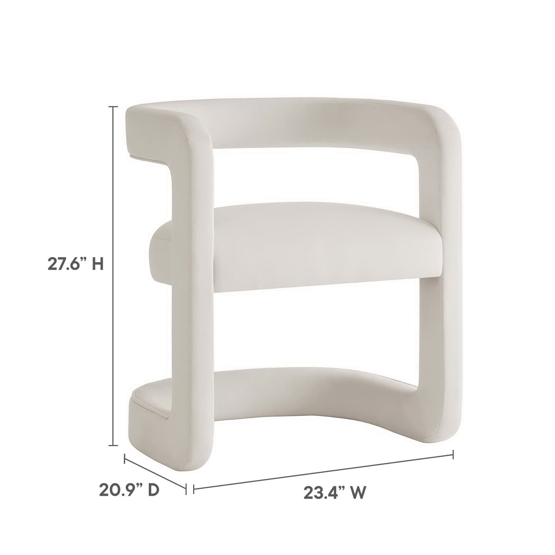 Cream velvet dining chair with a curved open-frame back and cushioned seat and back; modern contemporary styling.