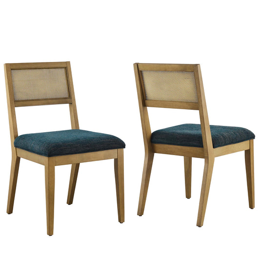 Modway - Nimba Faux Rattan Fabric Dining Chairs Set of 2 by Modway  Bar and Dining Dining Chairs Blue - EEI-6781-FRO-HEA