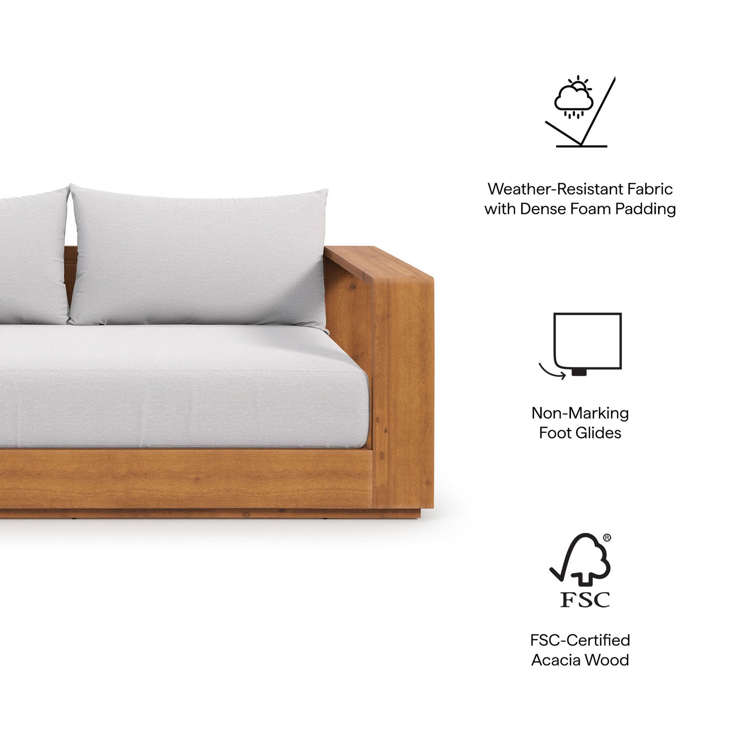 Modway - Tahoe Acacia Wood Outdoor Patio Acacia Wood Loveseat by Modway  Outdoor Furniture Sofa Sectionals Gray - EEI-6783-NAT-LGR