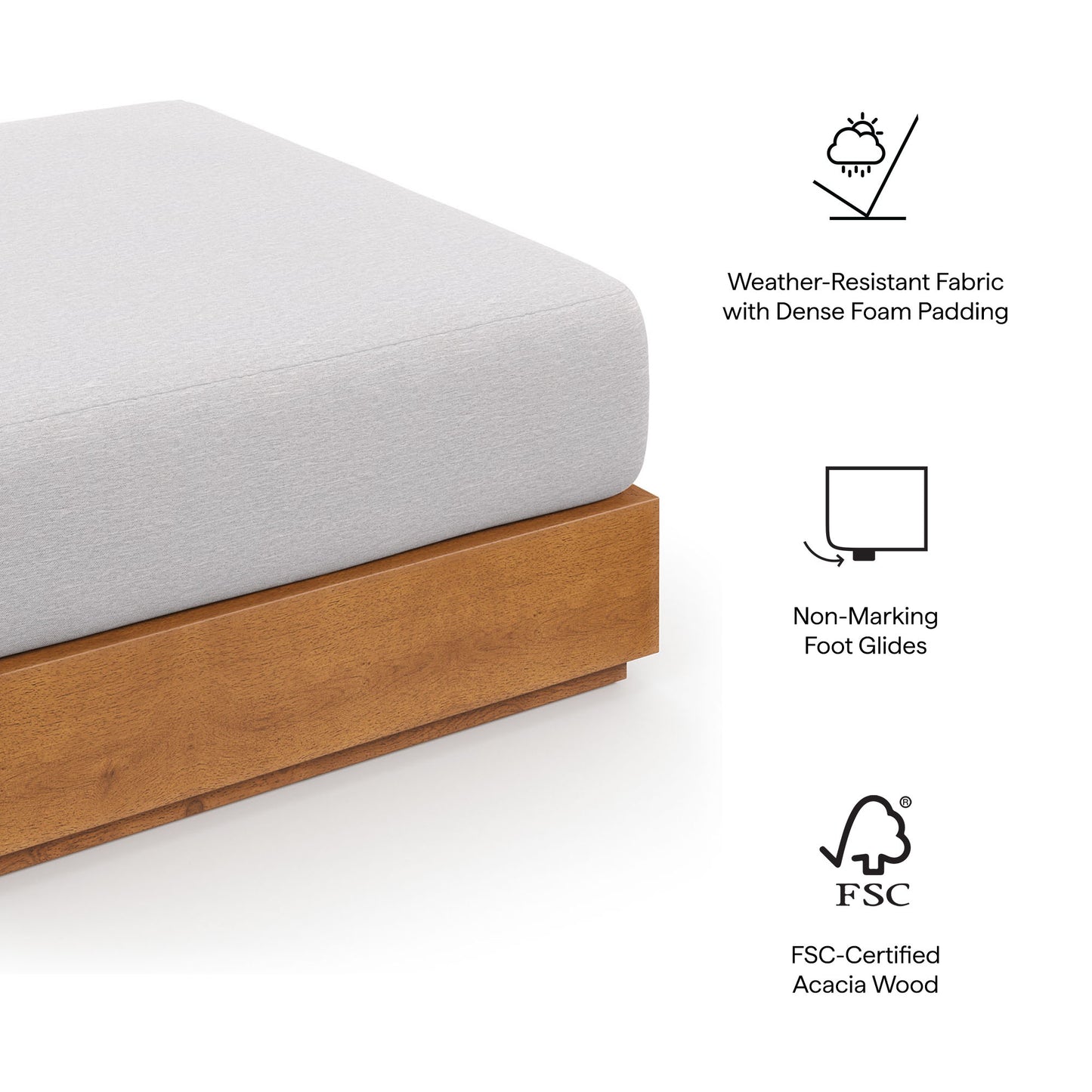 Modway - Tahoe Outdoor Patio Acacia Wood Ottoman by Modway  Outdoor Furniture Sofa Sectionals Gray - EEI-6785-NAT-LGR