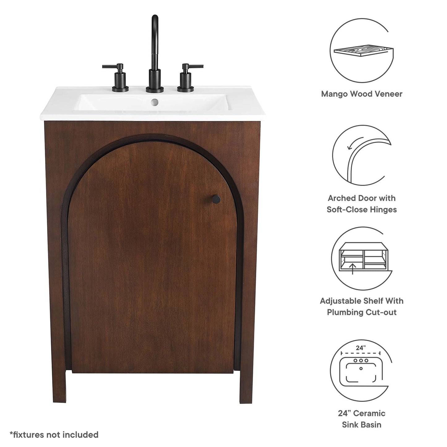 Modway - Appia 24" Bathroom Vanity by Modway  Bathroom Vanities Brown - EEI-6788-WAL-WHI