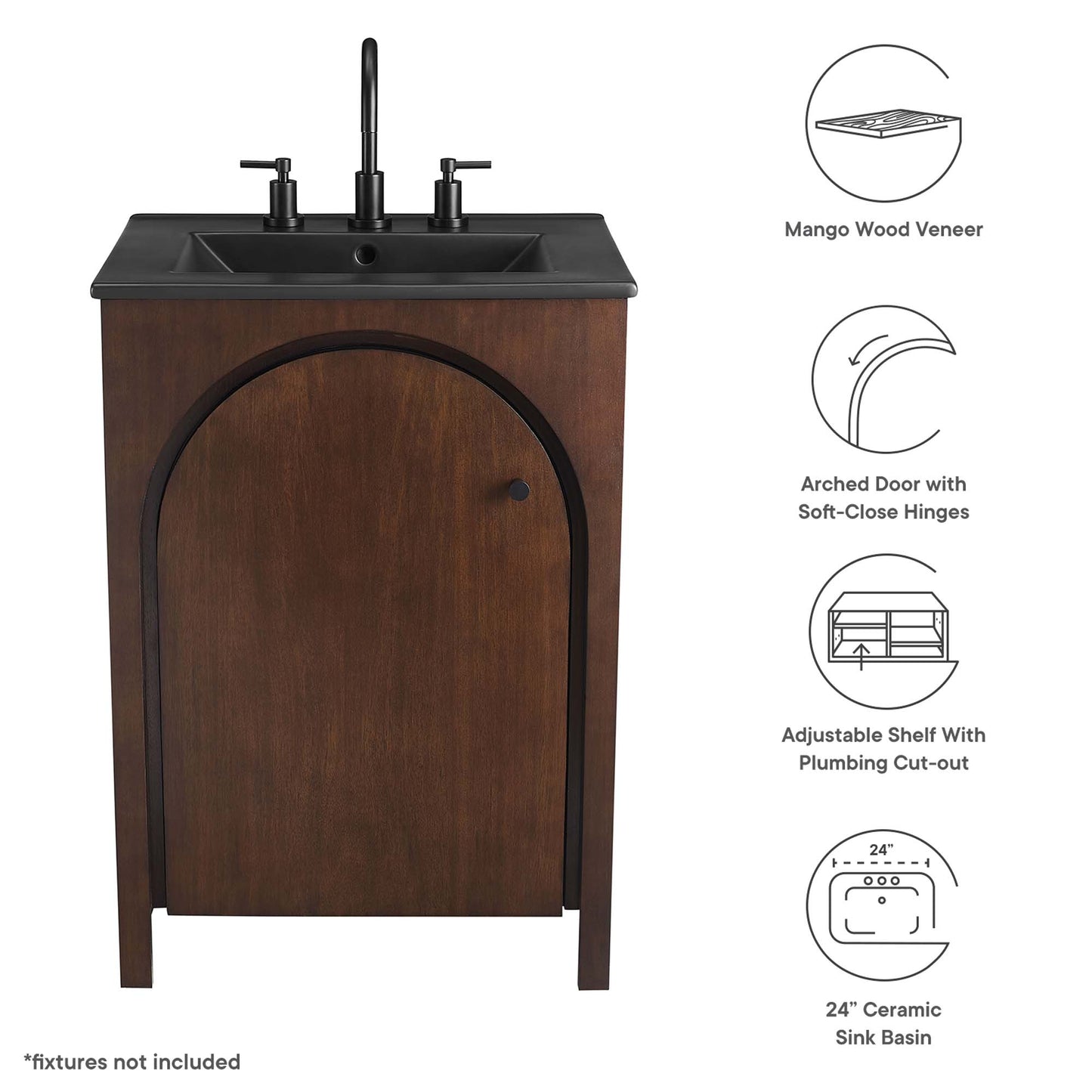 Modway - Appia 24" Bathroom Vanity by Modway  Bathroom Vanities Brown - EEI-6789-WAL-BLK