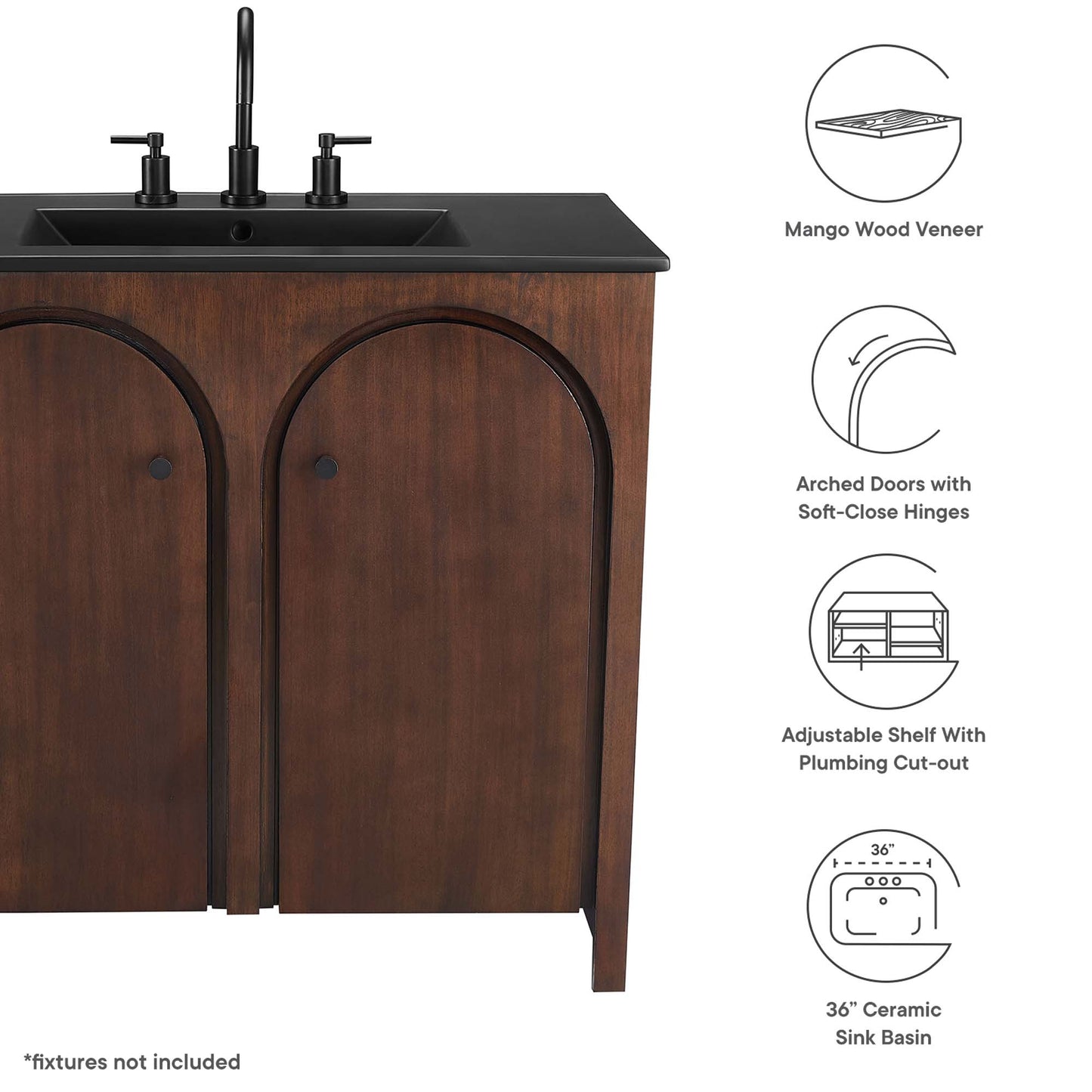 Modway - Appia 36" Bathroom Vanity by Modway  Bathroom Vanities Brown - EEI-6791-WAL-BLK