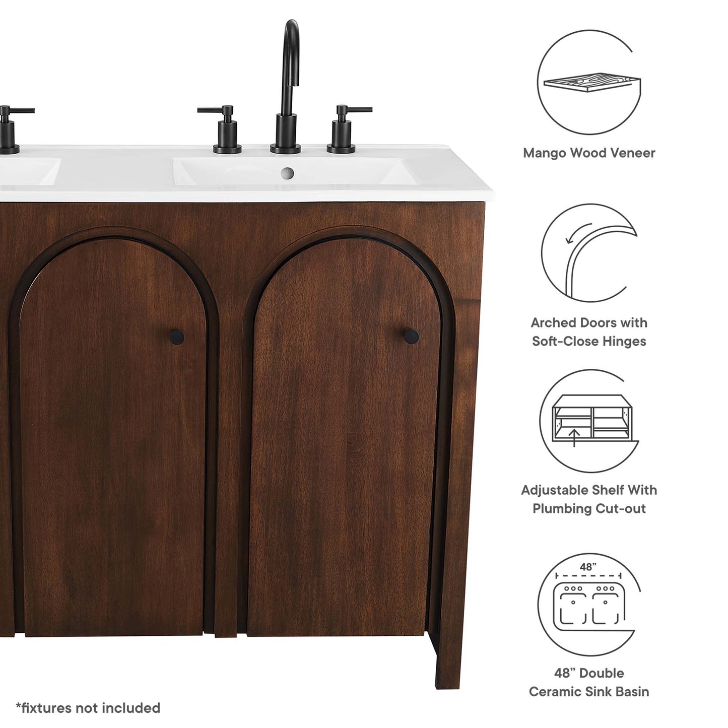 Modway - Appia 48" Double Sink Bathroom Vanity by Modway  Bathroom Vanities Brown - EEI-6792-WAL-WHI