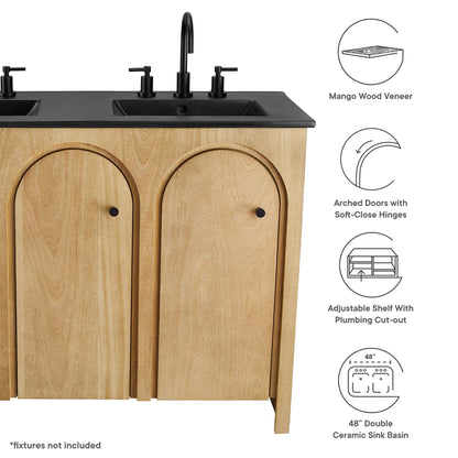 Modway - Appia 48" Double Sink Bathroom Vanity by Modway  Bathroom Vanities Brown - EEI-6793-OAK-BLK