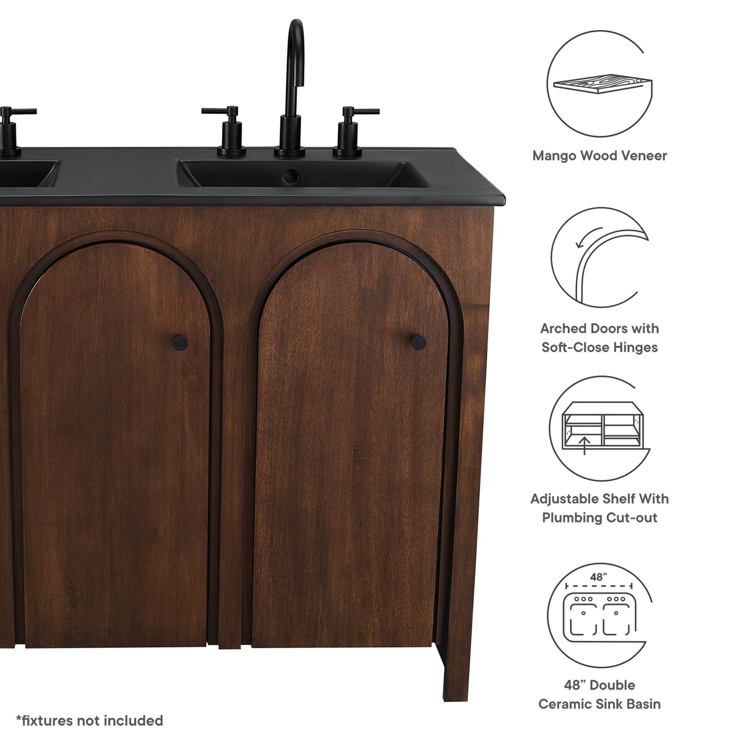 Modway - Appia 48" Double Sink Bathroom Vanity by Modway  Bathroom Vanities Brown - EEI-6793-WAL-BLK