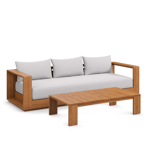 Modway - Tahoe 2-Piece Outdoor Patio Acacia Wood Sofa and Coffee Table Set by Modway  Outdoor Furniture Sofa Sectionals Gray - EEI-6799-NAT-LGR