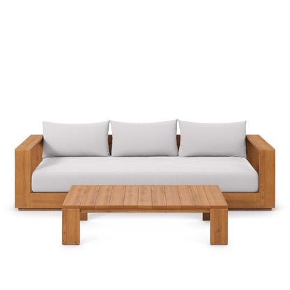 Modway - Tahoe 2-Piece Outdoor Patio Acacia Wood Sofa and Coffee Table Set by Modway  Outdoor Furniture Sofa Sectionals Gray - EEI-6799-NAT-LGR