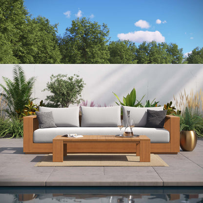 Modway - Tahoe 2-Piece Outdoor Patio Acacia Wood Sofa and Coffee Table Set by Modway  Outdoor Furniture Sofa Sectionals Gray - EEI-6799-NAT-LGR