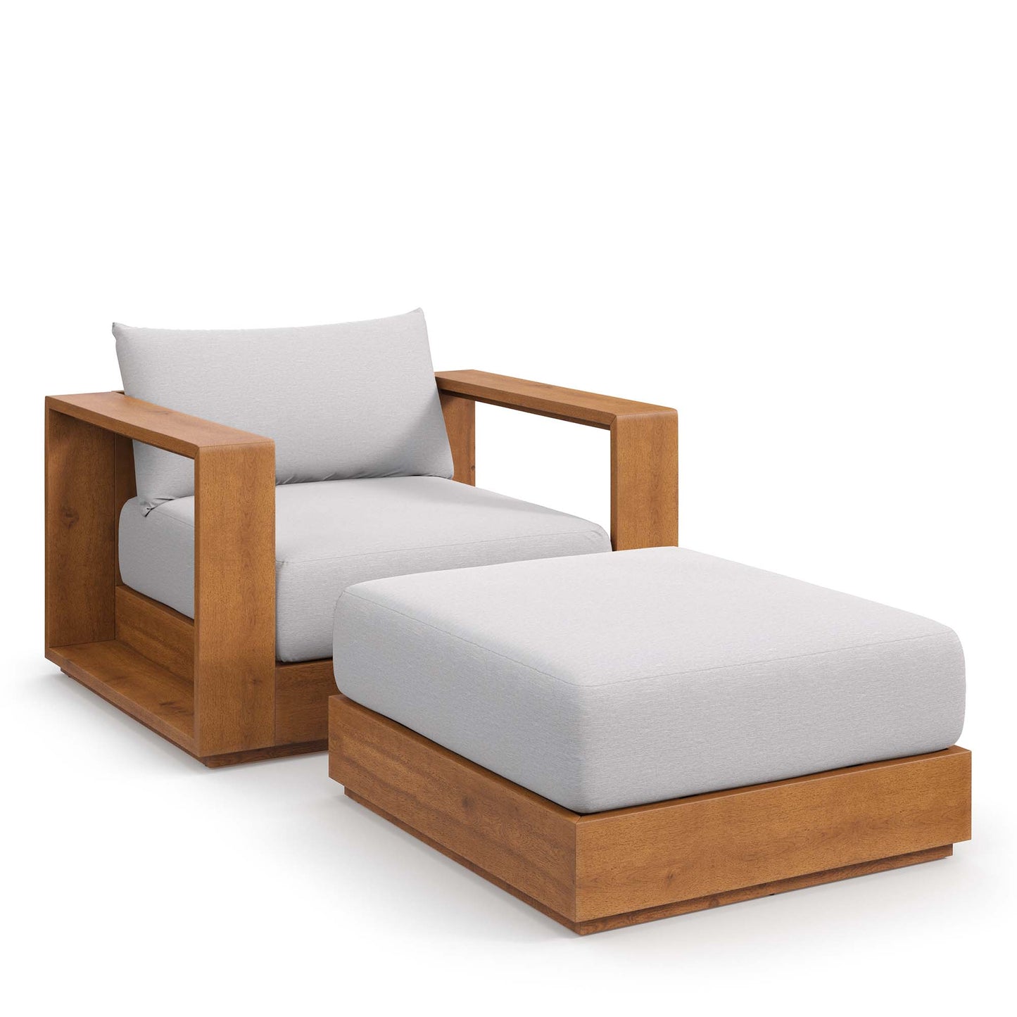 Modway - Tahoe 2-Piece Outdoor Patio Acacia Wood Armchair and Ottoman Set by Modway  Outdoor Furniture Sofa Sectionals Gray - EEI-6800-NAT-LGR