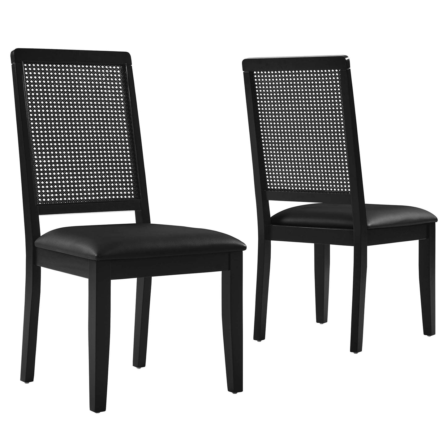 Modway - Arlo Vegan Leather Upholstered Faux Rattan and Wood Dining Side Chairs Set of 2 by Modway  Bar and Dining Dining Chairs Black - EEI-6802-BLK-BLK-BLK