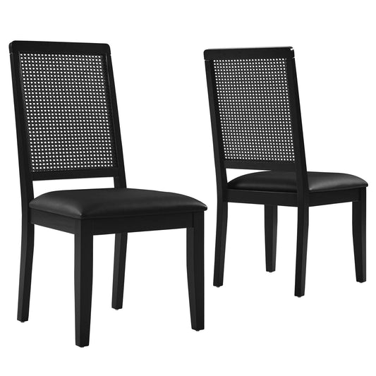 Modway - Arlo Vegan Leather Upholstered Faux Rattan and Wood Dining Side Chairs Set of 2 by Modway  Bar and Dining Dining Chairs Black - EEI-6802-BLK-BLK-BLK